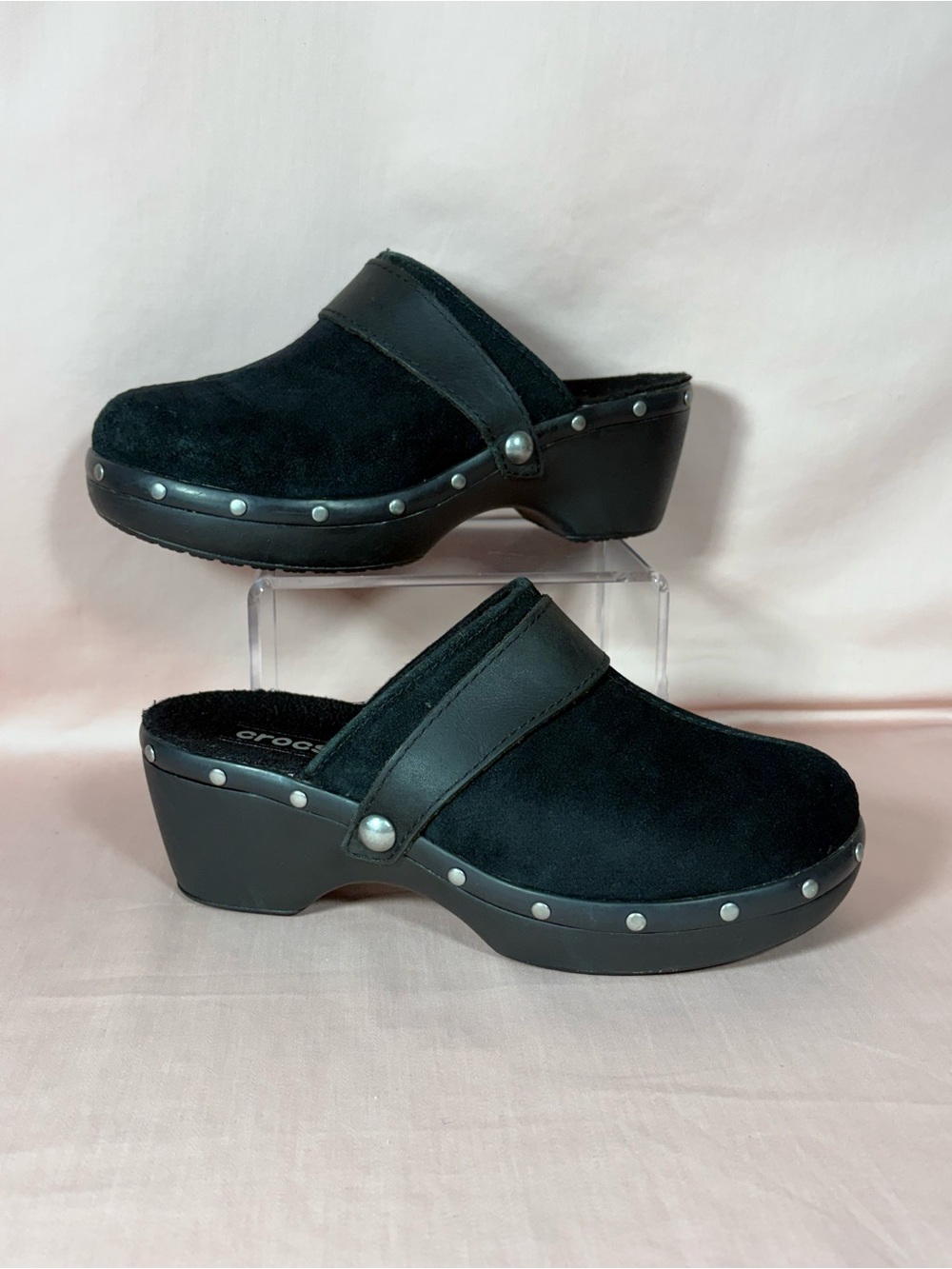 CROCS Cobbler Black Suede Studded Clog Mule Women's Size 7